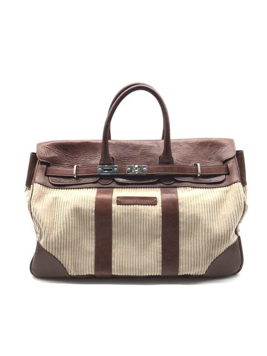 Brunello Cucinelli Handbags - Brunello Cucinelli Weekender Country Hand Boston Leather Corduroy Travel Bag